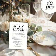 50 pièces Cartes de remerciement pour table de mariage, décoration de table, réception, cartes de remerciement pour enterrement de vie de jeune fille, cartes postales, cérémonie de mariage, fête, célébration ou cartes pour événement spécial, Noël