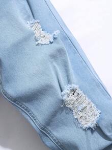 Men's Fashion Stretchy Distressed Slim-Fit Denim Jeans - Baby Blue - View 5