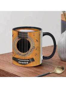 1 件，330ml/11oz 内部颜色黑色陶瓷独特吉他贝斯钢琴设计陶瓷咖啡杯适合音乐爱好者 - 2025 年新品，330ml/11oz 多功能陶瓷杯/咖啡杯/茶杯/牛奶杯/早餐杯/水杯 回到学校 - 黃色 - 查看 5