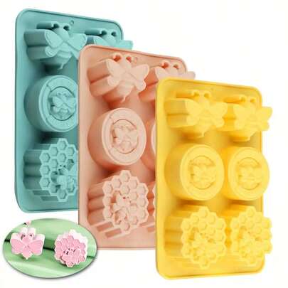 Silicone Mold In Bee Theme, Suitable For Soap, Wax, And Desserts - Adorable 3D Honeycomb Design In Pink/Blue/Yellow, Non-Stick And Easy Demold