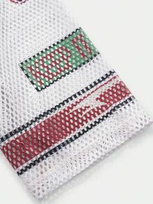 INFLATION 镂空网眼数码印花短款 T 恤 - 紅白色 - 查看 8