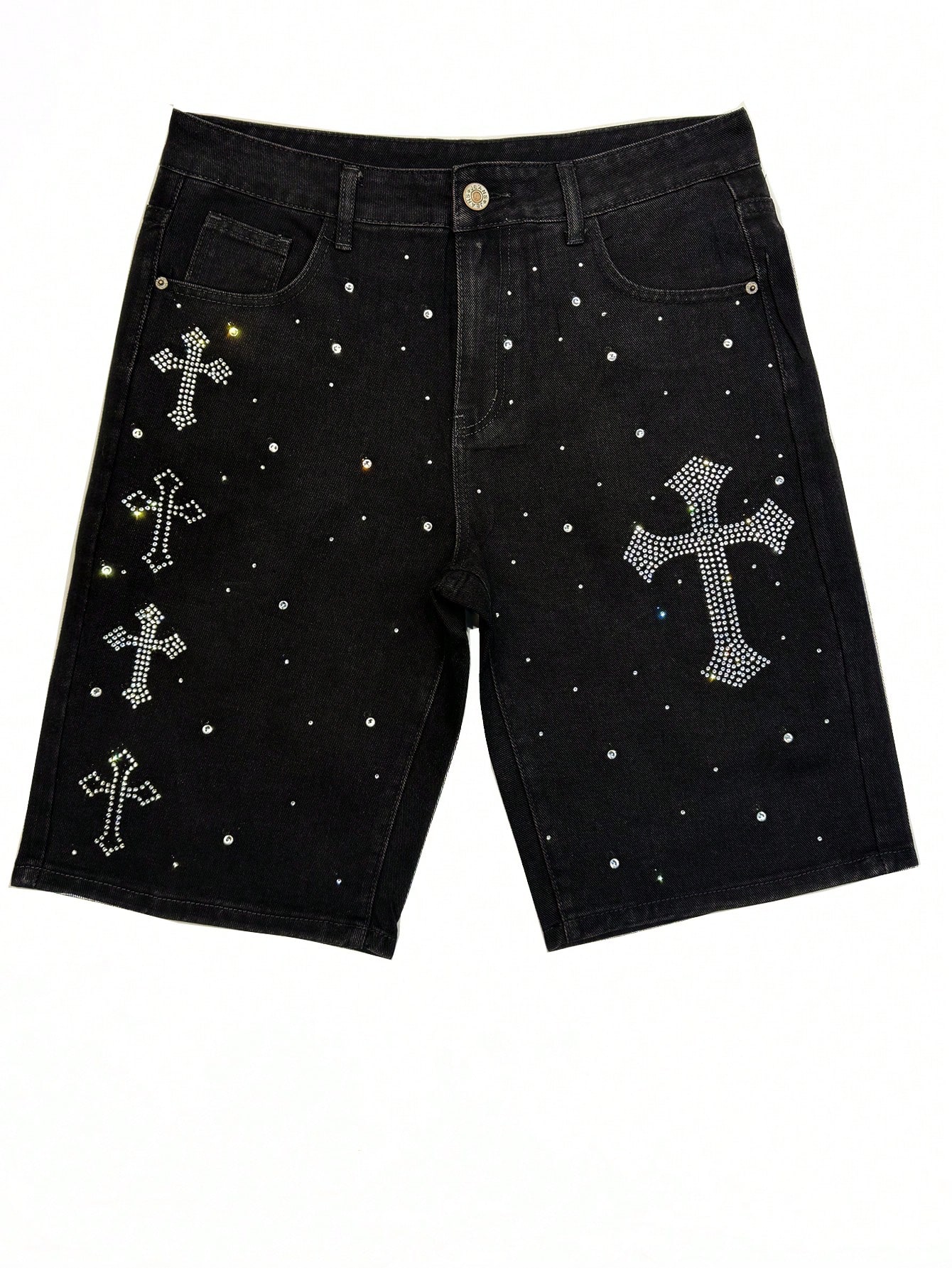 Men's Cross Rhinestone Pocket Casual Versatile Denim Shorts Jorts, Emo Style 1.6k+ sold