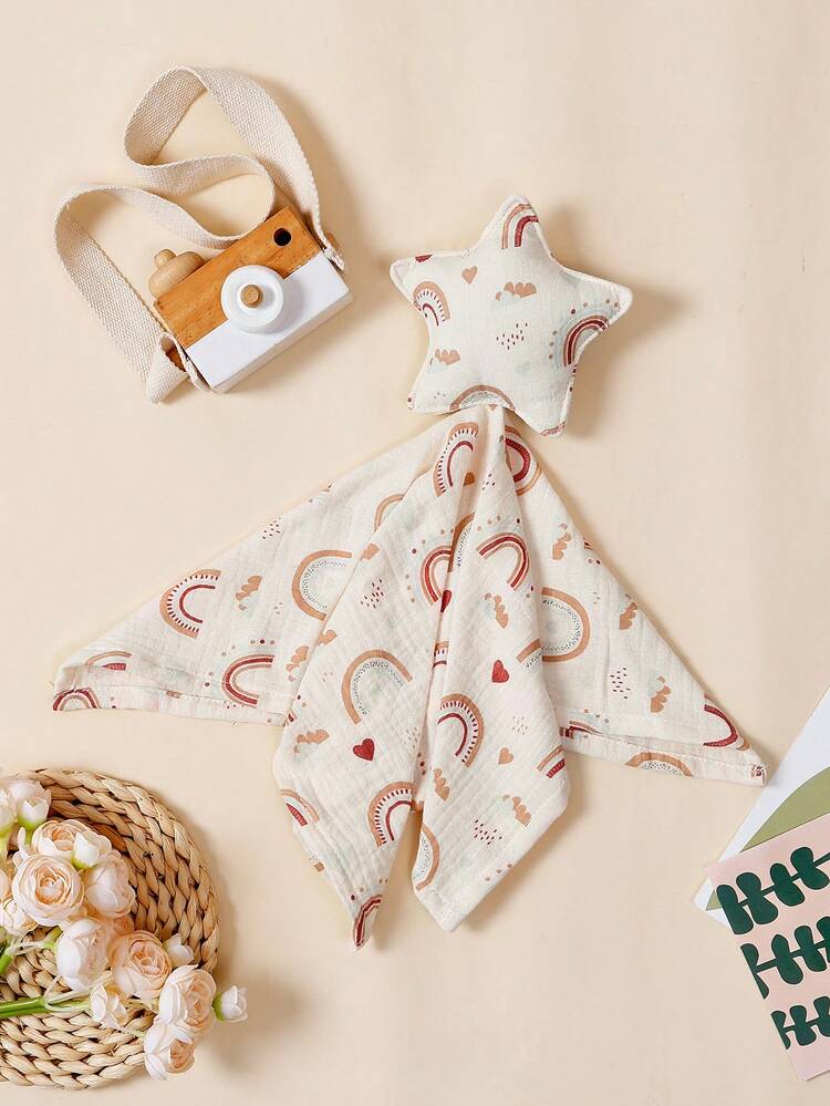 1条棉纱布婴儿舒适毛巾毯，新生儿宝宝口水巾，安抚宝宝出牙咀嚼不适 - 彩色 - 查看 4