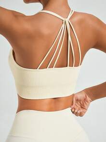 3pcs Women Seamless Ribbed Yoga Fitness Bras With Criss-Cross Straps And Stylish Open Back Design - Multicolor - View 2