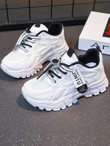 1 双女童厚底运动鞋，2025 新款休闲软底白鞋，适合户外活动、学校和派对，适合春秋季节 - 黑色 - 查看 2