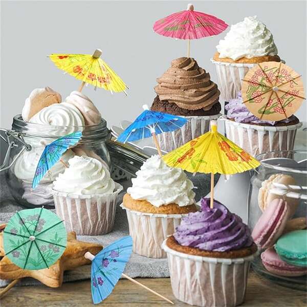 Decoração de cupcake, guarda-chuva de coquetel, palito de coquetel, guarda-chuva de papel para coquetel, mini guarda-chuva de coquetel, palito de dente