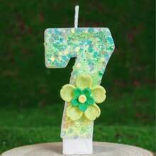 绿色花卉星光闪亮数字蜡烛，生日派对房间装饰，生日礼物，周年庆典手工制作，婚礼 - 綠色 - 查看 11