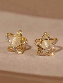 1 对优雅魅力小巧星形镶嵌猫眼石设计耳环，别致的日常佩戴，特殊场合的礼物 - 金黃色 - 查看 7