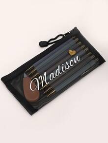 1 pieza Estuche de lápices de malla personalizado con transferencia térmica, estuche de almacenamiento de papelería con cremallera, accesorios de escritorio para oficina y aula, bolsa de almacenamiento de artículos escolares, artículos esenciales de vuelta a la escuela, suministros navideños