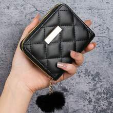 Short Wallet, Minimalist Fashion Coin Purse, Quilted Student Card Holder, Plush Ball Bag - Multicolor - View 7