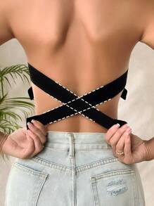 Seamless Push Up Bra Women Wireless Tube Top Underwear Strapless Criss-Cross Back Side Closure Bralette Black Basics Traceless Bandeau Brassiere Adjustable Backless Bandeau Intimates
