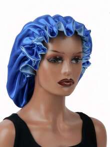 1 件装双层撞色缎面睡帽，大号褶边发套，美容护发头带帽