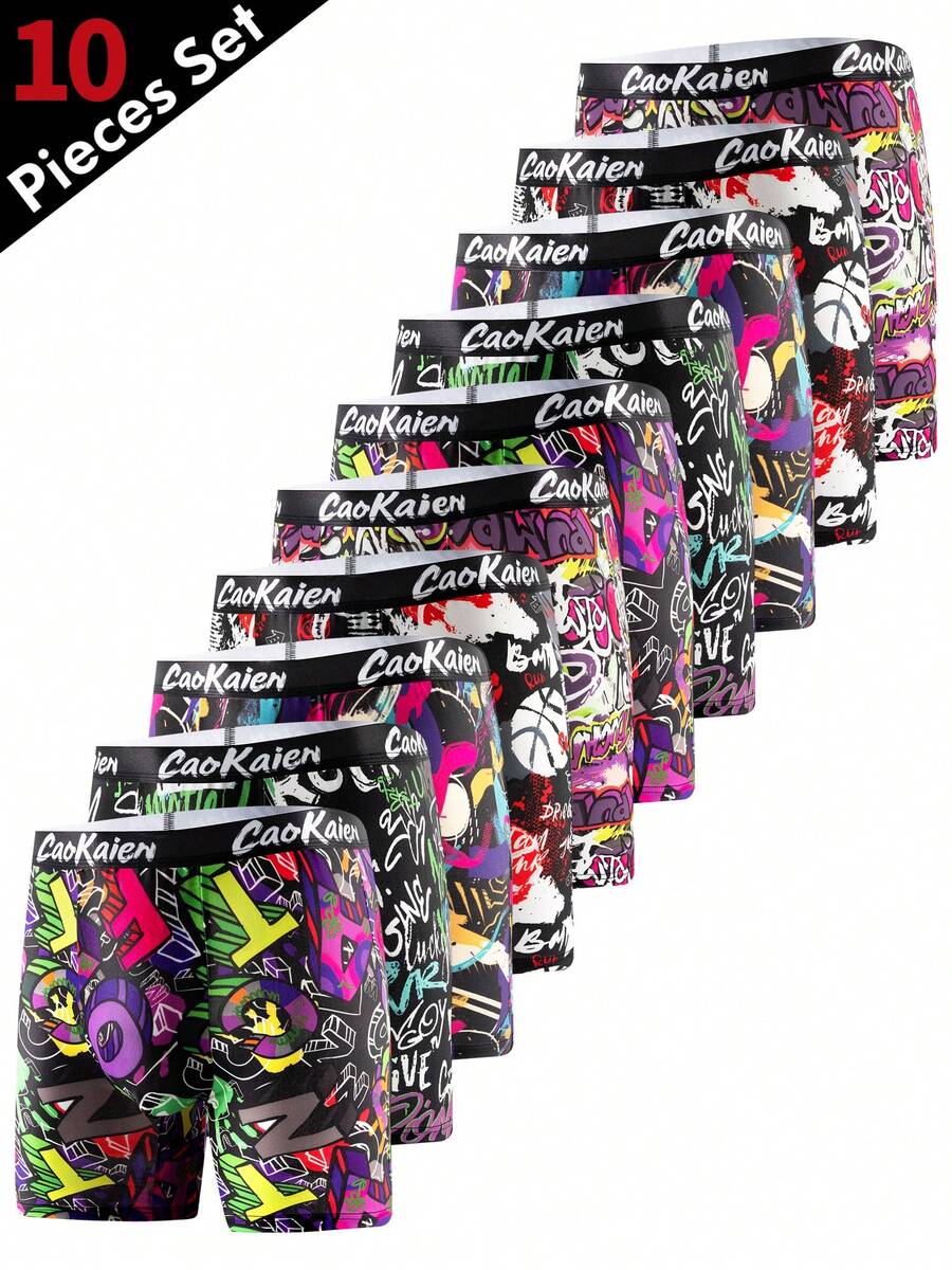 10-Pack Men's Graffiti Print Breathable Boxer Briefs