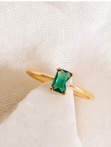 Tsnamer 1 件矩形天然苔藓玛瑙戒指承诺戒指适合女士女友订婚生日礼物日常珠宝礼物（天然石颜色随机）