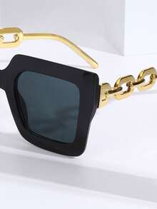 1 件女士大框金链装饰时尚眼镜，时尚夏季配饰，适合夏季海滩度假、户外、旅行等各种场合 - 彩色 - 查看 4