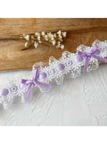 1/3/5M French Style Double Layer Satin Ribbon Embroidered Lace Trim With Cute Bow, DIY Wedding Dress Material, Fabric Lace Ribbon For Clothing, Hair Accessories, Home Decor, Multi-Color Options