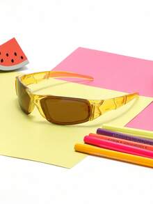 1pc Kids Fashionable Colorful Sports Goggles, Outdoor Cycling Rimless Connected Fashion Glasses, Cute & Personalized For Baby - Multicolor - View 5