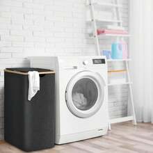 Faltbarer schmaler Wäschekorb mit Deckel, Wäschekorb mit großem Fassungsvermögen, tragbarer Wäschekorb mit Griffen zur Aufbewahrung schmutziger Kleidung, T-Shirts, Hemden und anderer Gegenstände für Badezimmer, Wohnzimmer und Waschküche, multifunktionaler Wäschekorb, Wäschekorb Badezimmer-Aufbewahrungskorb, Korb, Aufbewahrungskorb, faltbarer Wäschekorb - Schwarz - Übersicht 8