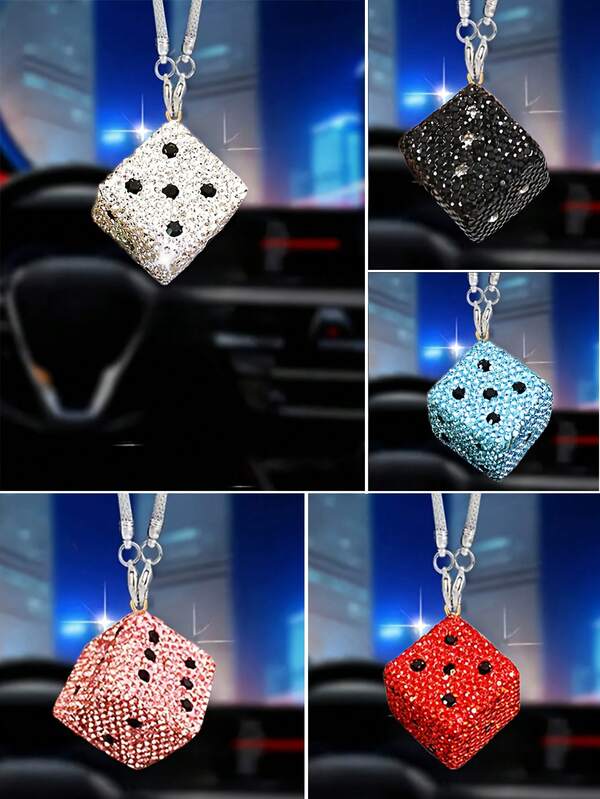 1pc Car Interior Pendant With Diamond Dice Car Rearview Mirror Decoration Car Interior Pendant