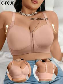 Plus Size Women Fashionable Everyday Seamless Front Closure Bra - Apricot - View 3