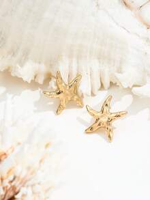 1 Pair Fashionable Versatile Starfish Stud Earrings For Women - Gold - View 2