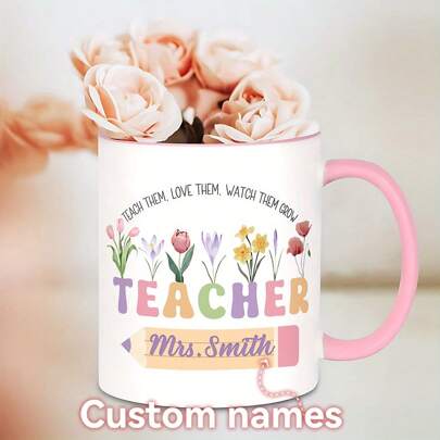 1 Piece 11oz/15oz Custom Mug, Ceramic Coffee Mug, Custom Name, Honor Teacher Name, Insulated Ceramic, Hot And Cold, A Perfect Gift For Teachers, Teacher's Day Gift, Birthday Gift, Graduation Season Gift, Multi-Functional, Colorful, Modern, Custom, Personalized, Unique, Ideal Gifts For Him, For Anniversaries, For Valentine's Day, For Mother's Day, For Birthdays, For Father's Day, For Graduation, For Weddings, For Housewarming