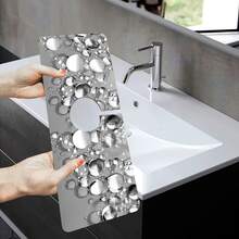 1pc Gray Water Bead Pattern Faucet Mat, Polyester Moisture-Non-Slip Proof Drain Pad For Kitchen & Bathroom Sinks, Faucet Suction Mat, Drying Pad Suitable For Bathroom Countertops, Kitchen And Bathroom Counter Accessories - Multicolor - View 8