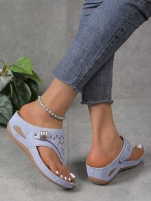 Plus Size Women's Wedge Thong Platform Round Toe Slide Sandals - Baby Blue - View 6
