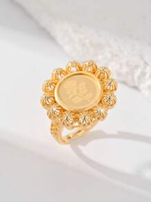 1pc 22K Gold Plated Copper Material Women's Ring, Unique & Personalized Design With Laser Engraved Patterns, Adjustable Size, Great Gift For Lover, Daily Wear Or Mother's Day