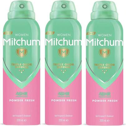 Mitchum Powder Fresh Womens Deodorant Body Spray  200ml 3 Pack