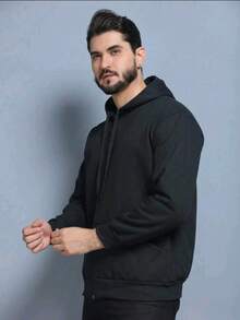 Unisex Zip Up Hooded Sweatshirt - màu đen - Xem 5