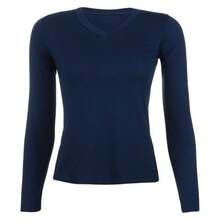 Kit 3 Women's Basic Long Sleeve V-Neck Blouses - Azul marino-vino-negro - Ver 2