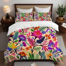 Juego de ropa de cama de 3 piezas con estampado floral colorido (1 funda nórdica y 2 fundas de almohada) de plumón suave y transpirable, adecuado para todas las estaciones