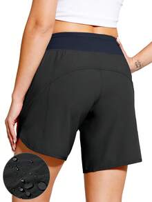ZUTY 7" High Waisted Athletic Shorts For Women Running Workout Long Shorts With 3 Zipper Pockets Quick Dry, UPF 50+, Suitable For Travel, Walking - Black - View 2