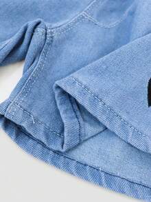 少女牛仔风格心形刺绣短裤 - 彩色 - 查看 7