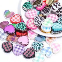 10 hạt hình trái tim họa tiết da báo kẻ caro phủ UV Acrylic, Phụ kiện trang sức tự làm, Màu sắc ngẫu nhiên - Nhiều màu - Xem 11