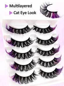 5 Pairs Red Colored Lashes Fluffy Faux Mink Lashes Lashes With Color On End Eyelashes, 20mm Dramatic Long Thick Cat Fox Eye Lashes Volume Full Curly False Eyelash Colorful Faux Mink Fluffy Long False Eyelashes Russian Strip D Curl Lash For Christmas - Cat Eye Lashes - View 7