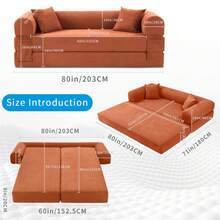 Compression Sofa - Convertible Floor Foldable Sofa Bed - With 2 Pillows, Corduroy, Queen Size - Bụi hồng - Xem 5