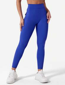 YEOREO Leggings With Pockets For Women V Back Scrunch Workout Leggings Tummy Control Butt Lifting Gym Yoga Leggings Yoga Pants For Women Winter Clothes For Women Black Pants - 克萊因藍 - 查看 5