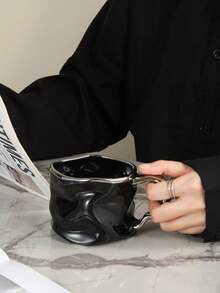 A Unique Style Ceramic Wavy Cup, Handmade Silver-Plated Mug, Perfect For Home Office Latte Coffee Cup Or Bubble Tea Cup Back To School