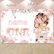 1pc Customized Pink 1st Birthday Party Banner Background Cloth, Personalized Photo, Name, Birthday Party Decoration Supplies, Porch Decoration, Family Gathering Decoration, Everyday Decor, Multi-Functional, Modern, Custom, Personalized, Unique, Ideal Gifts For Him, Ideal Gifts For Her, Boyfriend, Dad, Girlfriend, Mom, Family, Friends, Tea Room, Home, Garden, Office, For Anniversaries, For Valentine's Day, For Mother's Day, For Birthdays, For Father's Day, For Graduation, For Weddings, For Housewarming,Graphic Print - Multicolor - View 3