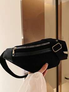 Solid Color Versatile Striped Women Shoulder Chest Bag - Black - View 6