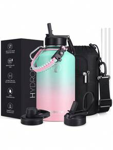 UKEIN Half Gallon Water Bottle With 2 Lids(Chug Lid And Straw Lid),64oz Insulated Water Bottle With Straw, Wide Mouth Double-Wall Vacuum Thermo With Paracord/Protective Carrier Boot - 綠色-粉紅色 - 查看 1