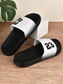 青少年家居拖鞋、学生男孩女孩校园室内浴室拖鞋、泳池拖鞋、户外沙滩拖鞋、柔软舒适防滑鞋底、轻便柔软舒适拖鞋、一脚蹬凉鞋、幸运数字 23