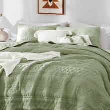 Blue Quilt King Size Bedding Sets With 2 Pillow Shams, Lightweight Soft Bedspread Coverlet, Quilted Blanket Thin Comforter Bed Cover All Season, 3 Pieces, 104x90 Inches, All - Season Bedding - 波西米亞綠 - 查看 5