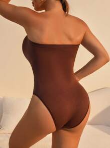 1 Piece Strapless Seamless Shapewear Bodysuit For Women, High Compression Tummy Control Body Shaper, Elegant Off-Shoulder Slimming Jumpsuit With Pleated Front & Non-Slip Design, Full Cup Lightweight For Wedding/Party/Vacation, Polyamide Elastane Knit