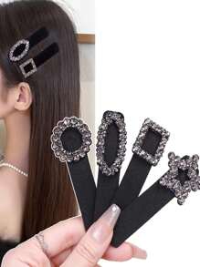 1pc Black Velvet Hairpins With Rhinestones, Women's Multicolored Large Rhinestone Hair Clip, Elegant Water Drop Hollow Out Crystal Hair Clips, Suitable For Daily And Festival Wear Street, For Side, Bangs, Back Of The Head Bathroom Decor Summer Back To School