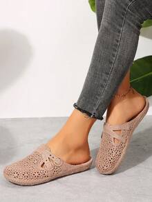 Dép lê nữ bằng nhựa PU thời trang, thoải mái, màu trơn, mũi tròn, kiểu dáng slip-on, nhẹ nhàng, chống thấm nước, cỡ lớn, đế mềm mại, dễ thương, thích hợp cho hoạt động ngoài trời, mùa hè, đi biển, nghỉ mát, dép hở mũi thoáng khí bằng nhựa PU, dép đi trong nhà cho nữ. - màu nâu - Xem 5