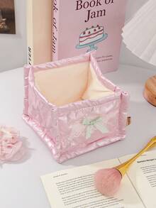 1 Piece Pink Bow Design Storage Basket,Desktop Clutter Storage Basket, Tabletop Miscellaneous Storage Basket, Lipstick Makeup Brush & Skincare Product Storage Basket, Waterproof Cosmetic Storage Basket,For Brushes And Skin Care Products Storage And Organization,Desktop Decor, Makeup Organizer Rack,Plastic Basket,Toy Basket,House Decor,Table Decor,Home Decor Items,Room Decor,Bedroom Decor,Gifts - Multicolor - View 4