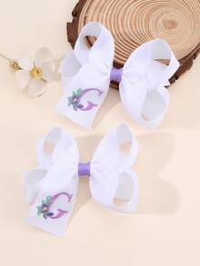 2 piezas Clips para el cabello con bordado floral lindo de 26 letras y lazo, accesorios para el cabello tipo pato para niñas, adecuados para decoración diaria - Multicolor - Ver 21